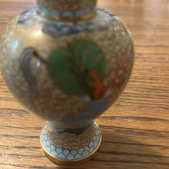 Antique Brass Painted Cloisonné 5” Vase - Picture 3 of 6